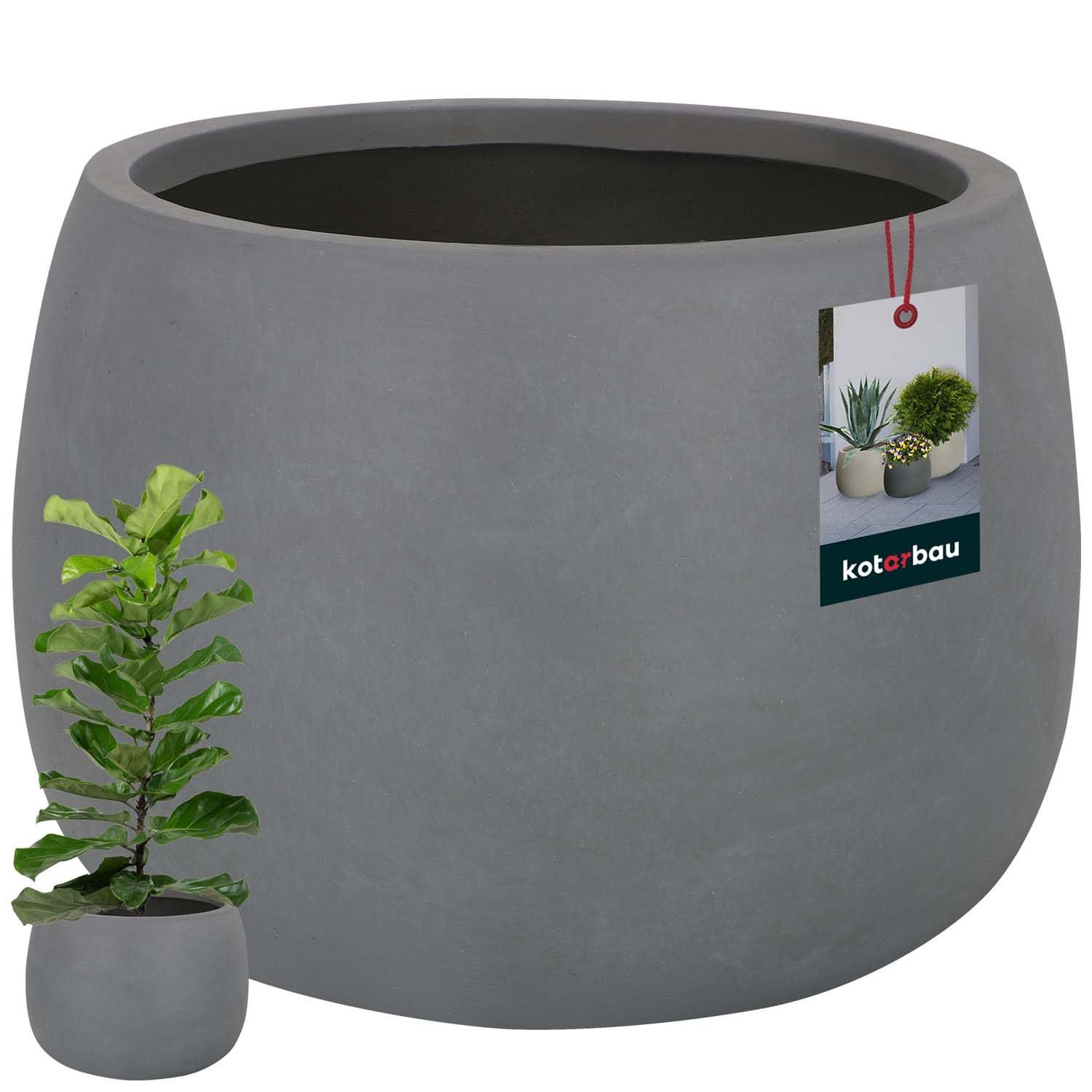 Doniczka misa z Włókna Ceramicznego ⌀ 47cm - Donica do Salonu - Doniczka na Taras do Ogrodu - Beton Architektoniczny - Industrialna - Szara - KOTARBAU