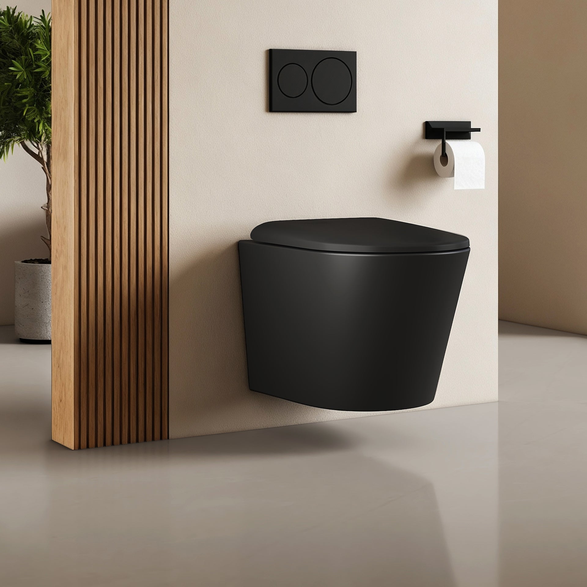 EMKE Miska WC Wisząca 49 x 36,5 cm – Rozstaw 180mm, Deska Soft-Close Wypinana, Czarny Mat
