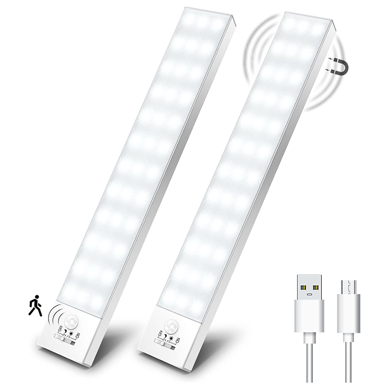 Oświetlenie szafkowe LED 34cm z czujnikiem ruchu – ładowalne, zimna biel. Zestaw 2 szt. Idealne do biura, na schody i korytarz!