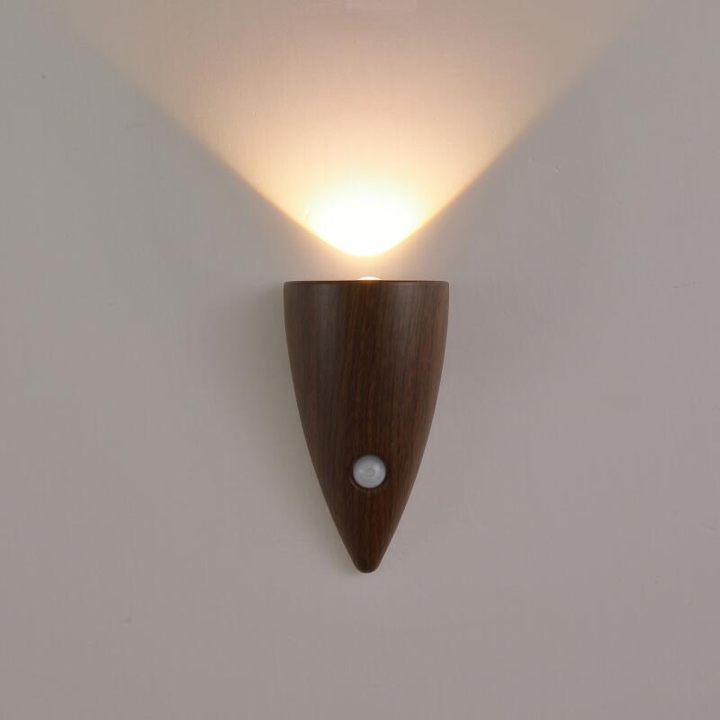 Magnetyczna lampa ścienna LED z trzema regulowanymi temperaturami barwowymi i czujnikiem ruchu 120° (wygląd ciemnego drewna).