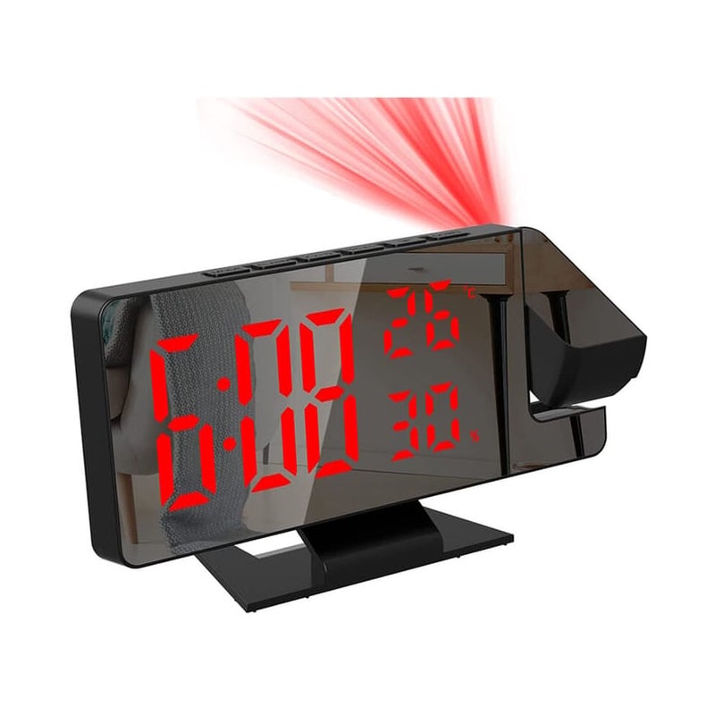Budzik projekcyjny do sypialni z projektorem 180°, 12/24 godziny, port ładowania USB, wyświetlanie temperatury i wilgotności