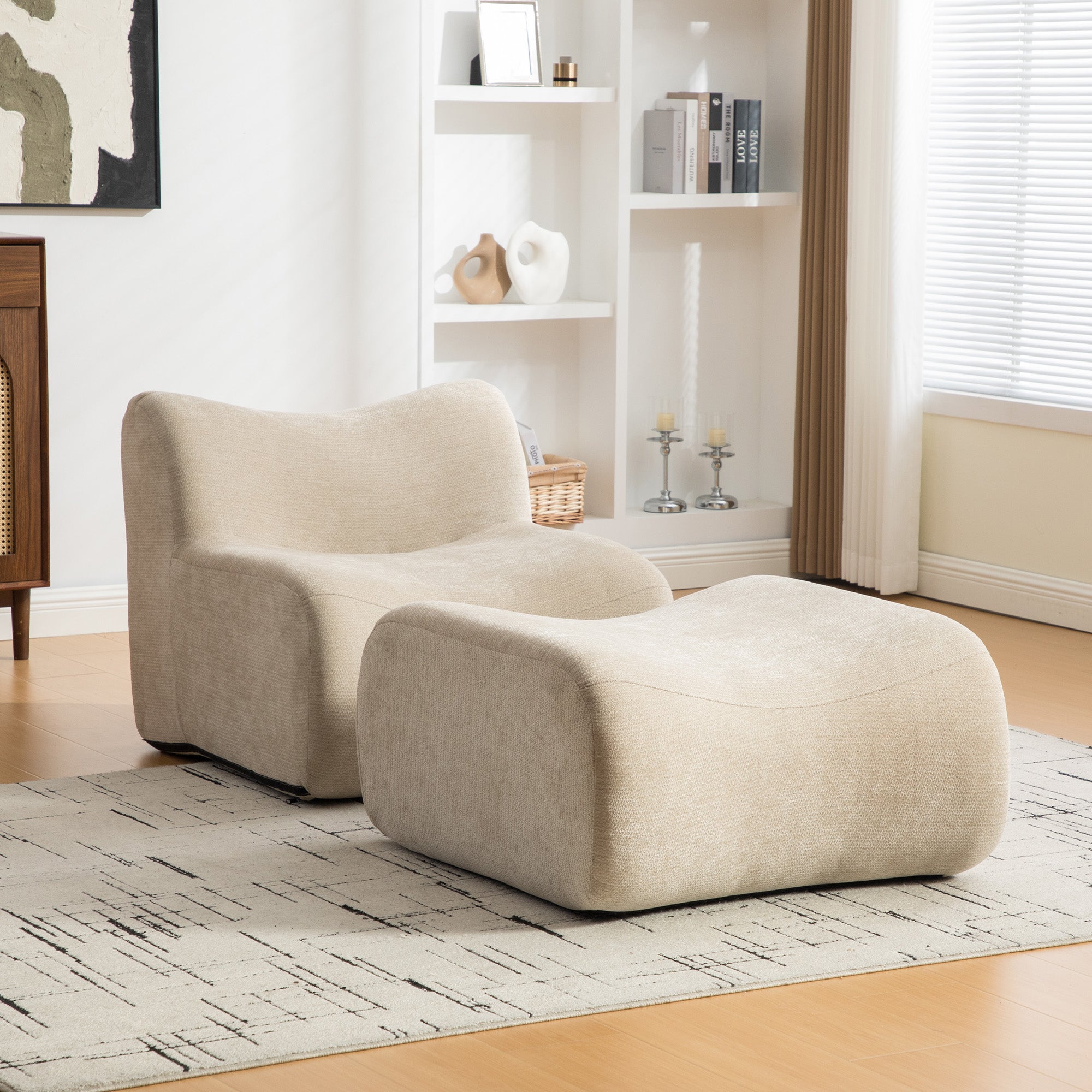Modułowa sofa kompresyjna wykonana z tkaniny szenilowej wypełniona pianką wysokoelastyczną 30D. Łatwy do przenoszenia i z antypoślizgową podstawą