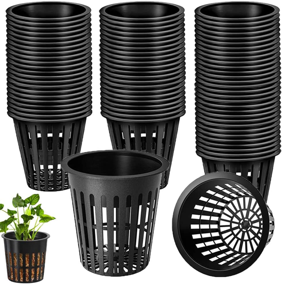 Pojemniki hydroponiczne, 50 sztuk, koszyki hydroponiczne, 8 cm, plastikowe koszyki siatkowe, czarne, odpowiednie do uprawy w ogrodzie hydroponicznym
