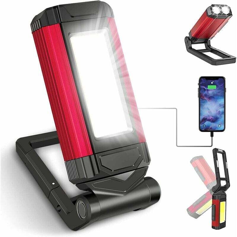 Mocna, akumulatorowa lampa robocza, lampa robocza LED z magnetyczną podstawą, wodoodporna latarka (czerwona).