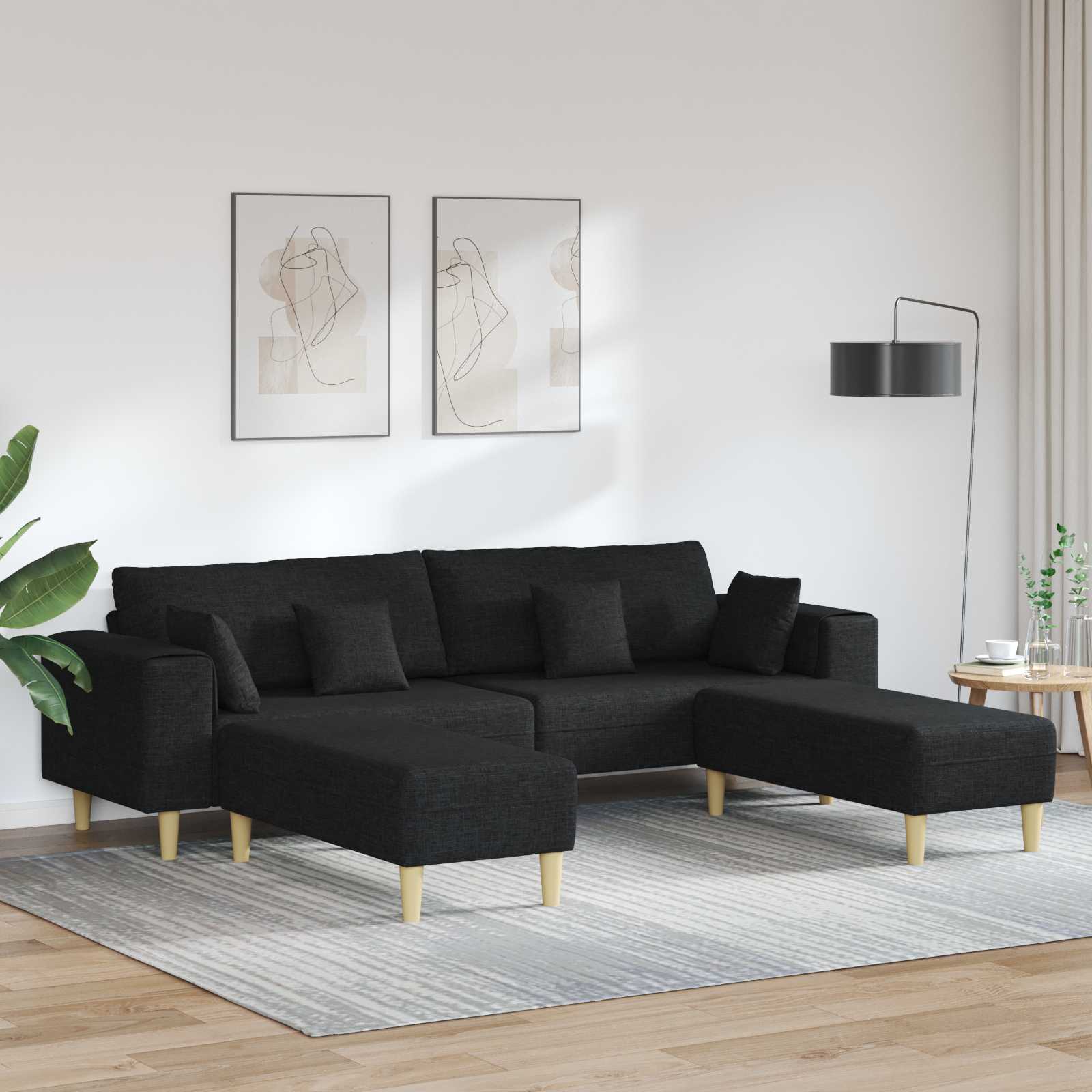 Sofa z poduszką 3 pcs Czarny tkanina vidaXL