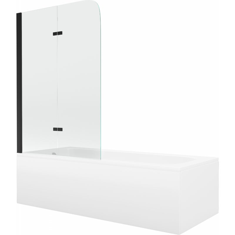 Mexen Vega wanna prostokątna 160 x 70 cm z obudową i parawanem 2-skrzydłowym 100 cm, transparent, czarny - 550116070X9010027000