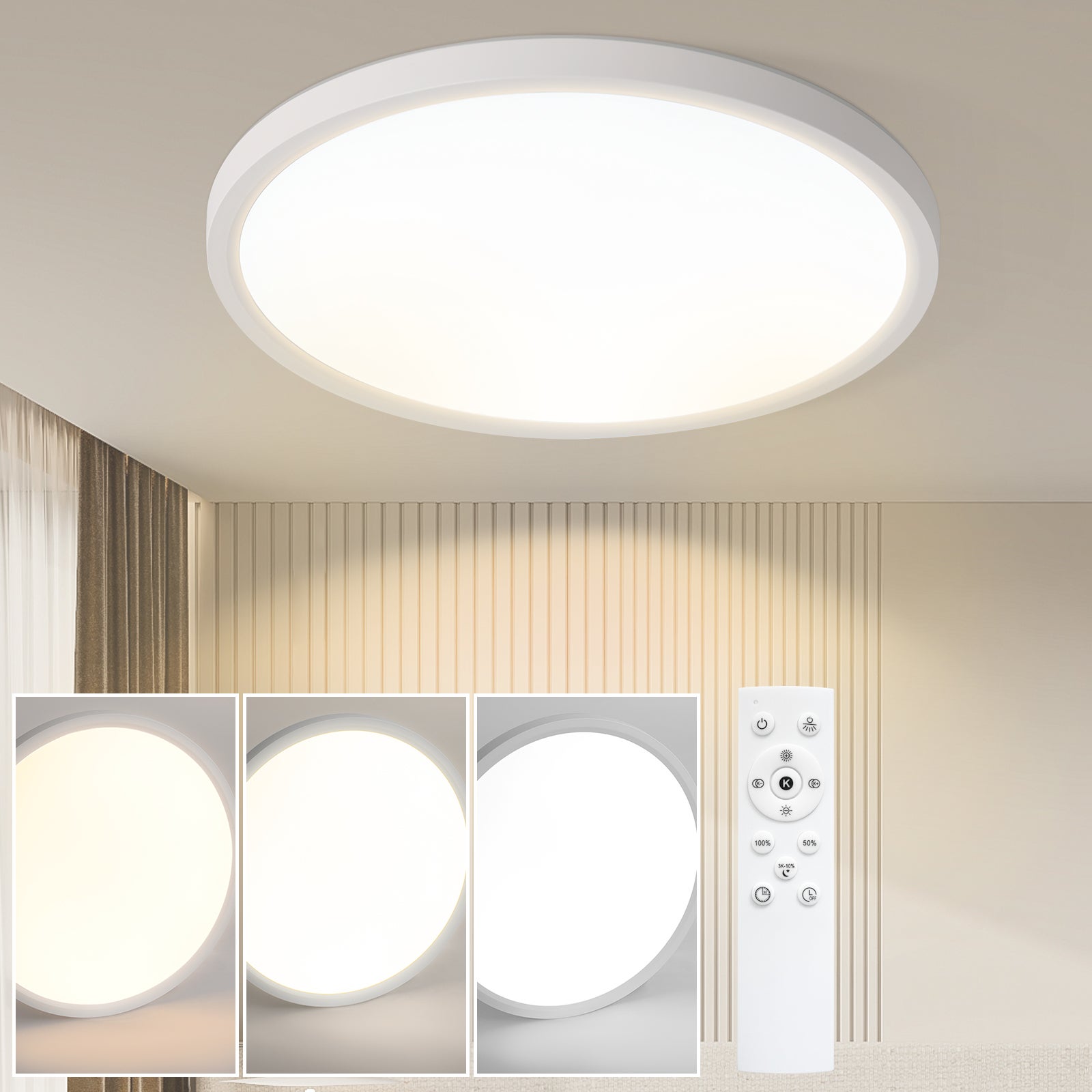 NETTLIFE Lampa sufitowa Płaska lampa sufitowa LED - Ø30cm lampa łazienkowa z możliwością ściemniania lampa kuchenna okrągła biała 24W