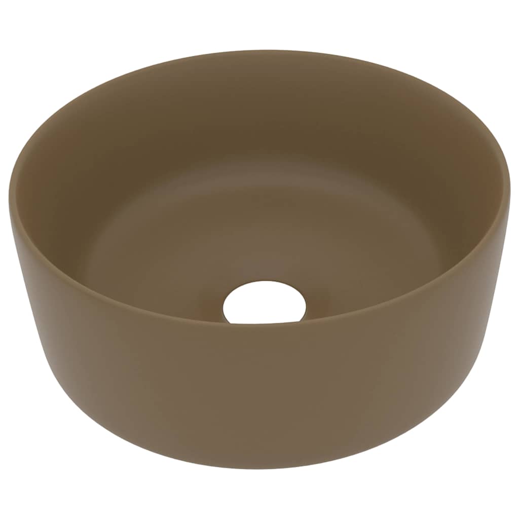 Umywalka Nablatowa Ceramiczna Okrągła Beżowa do Łazienki 40 cm