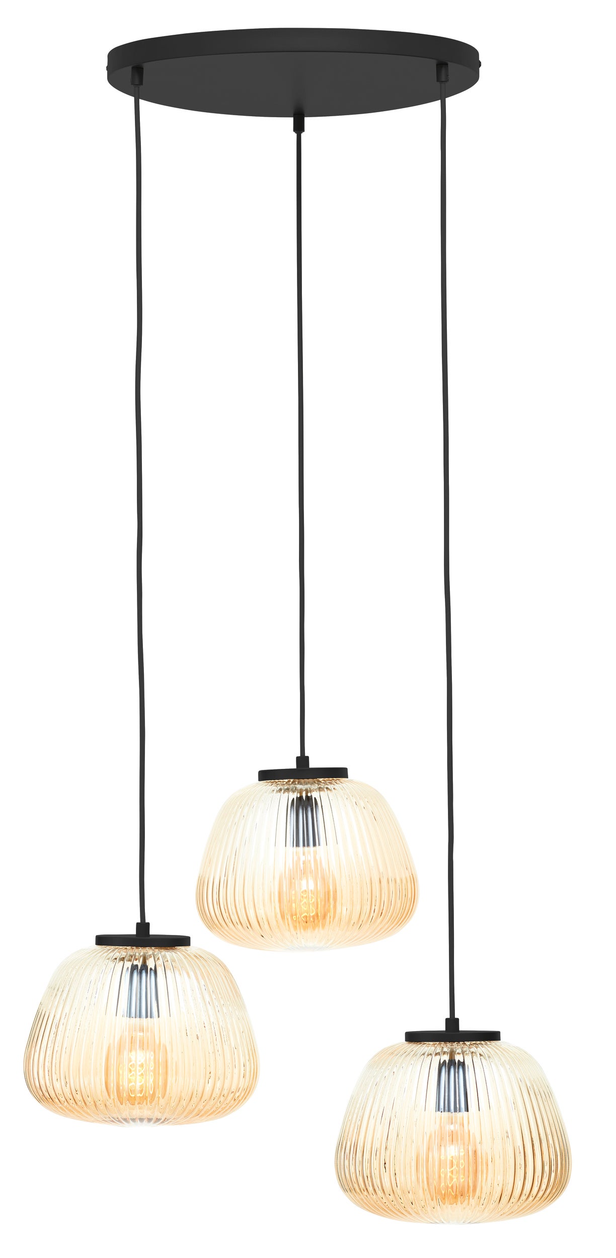 Brilliant Lamp Kaizen 3-lampowa lampa wisząca bursztynowy/matowy czarny metal/brązowy plastik 3x A60, E27, 40 W