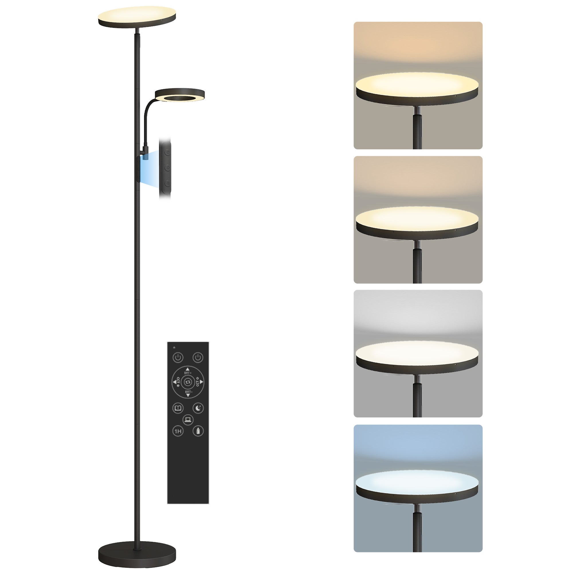 Ściemnialna lampa podłogowa LED 42 W, 2700 K–6500 K, 4 kolory, płynne ściemnianie, 4 tryby scen, sterowanie zdalne i dotykowe