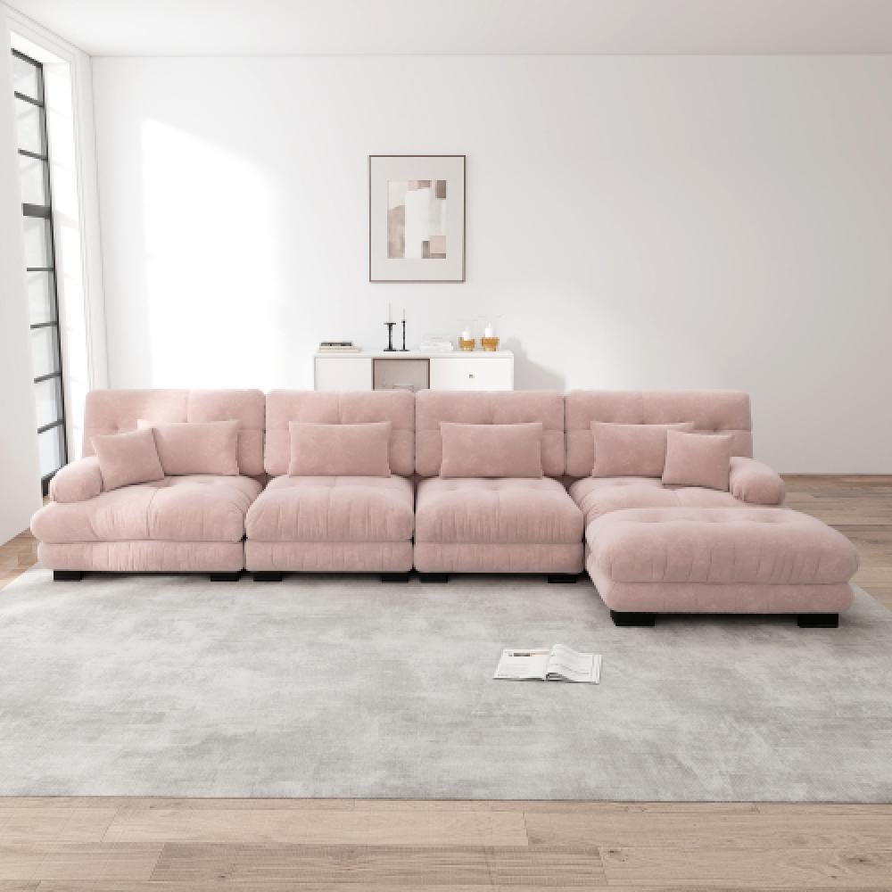 Narożna sofa Cloud do salonu, podwójna sofa z tkaniny szenilowej z 4 poduszkami lędźwiowymi i 4 poduszkami dekoracyjnymi, rama z litego drewna