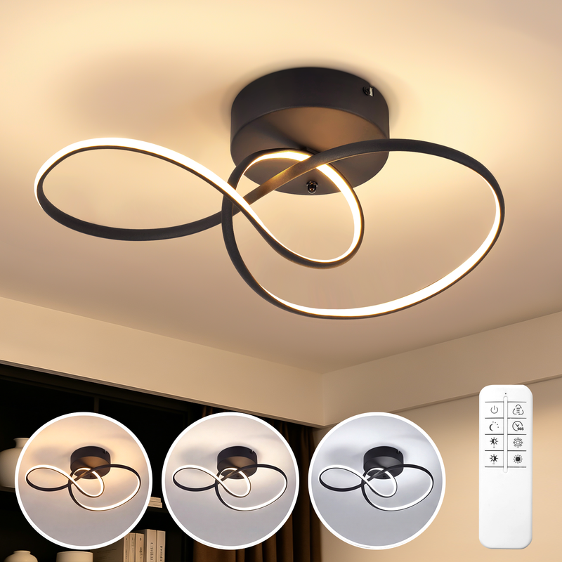 NETTLIFE Plafon LED 24W Czarny, nowoczesny design, ściemniacz, pilot, idealny do salonu, sypialni, kuchni, biura, korytarza.