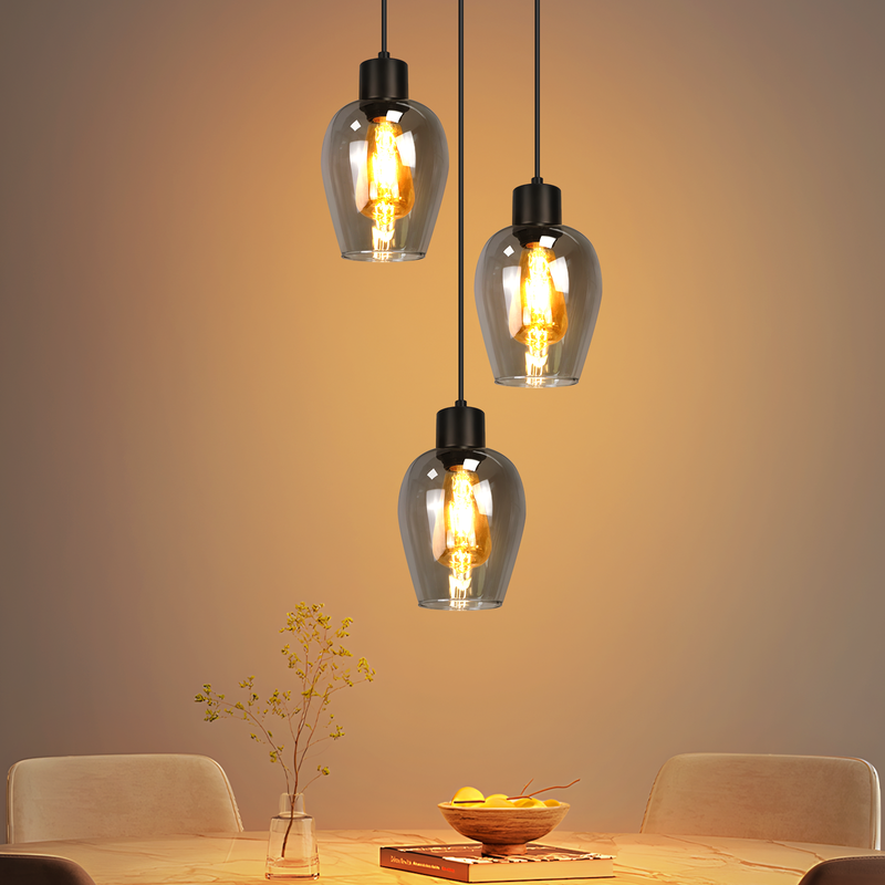 Lampa wisząca Nettlife Black Dining Table - Vintage Smoked Glass Single Flame E27 Lampa wisząca bez źródła światła