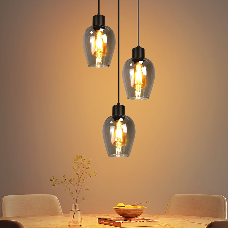 Lampa wisząca Nettlife Black Dining Table - Vintage Smoked Glass Single Flame E27 Lampa wisząca bez źródła światła