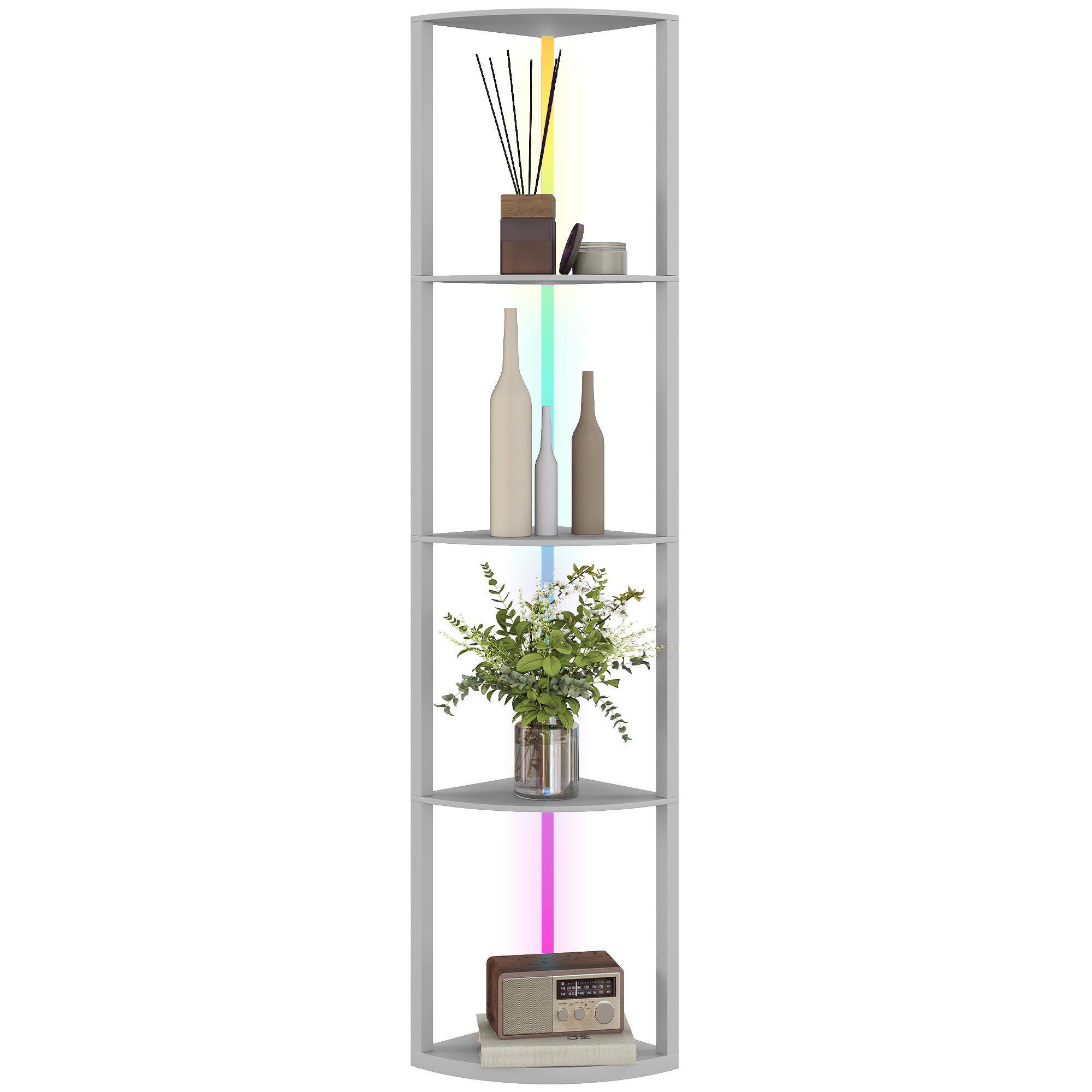 Lampa stojąca LED, ściemnialna w 5 stopniach, z półką, zmieniająca kolory RGB, sterowana pilotem