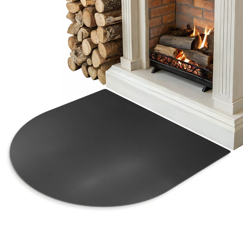 Blacha pod piec zabezpieczająca podłogę, zaokrąglona czarna osłona metalowa 100x100 cm - Tulup