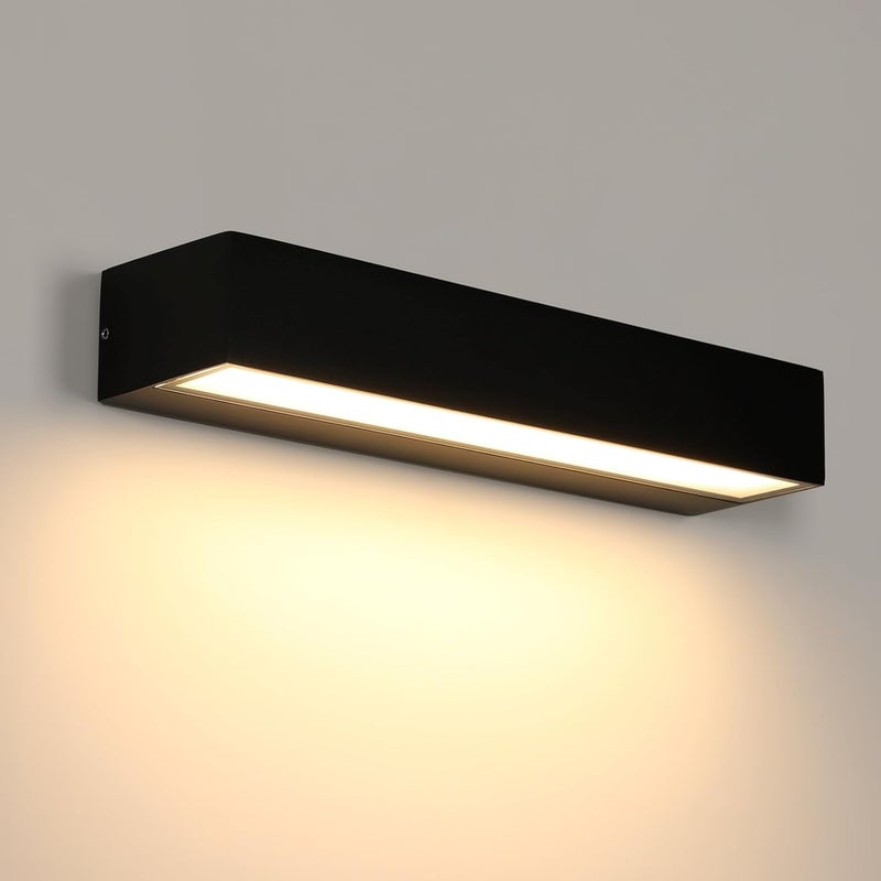(30 cm) Zewnętrzna lampa ścienna LED, 18 W, czarna, do wnętrz, ciepła biel, IP65, wodoodporna, zewnętrzna lampa ścienna na taras