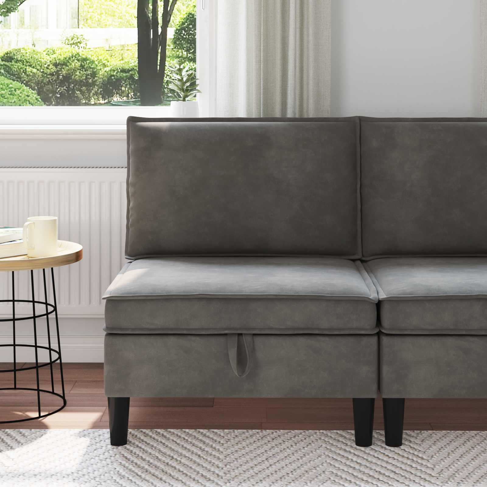 Środkowa sofa z miejscem do przechowywania ciemnoszary Welur vidaXL
