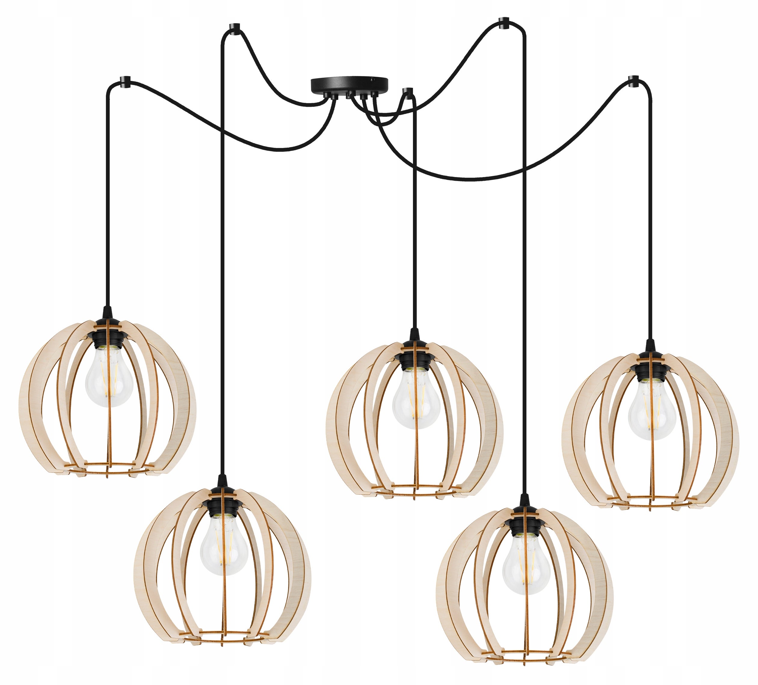 Lampa sufitowa wisząca Light Home LH Spider Timber Drewno 5x E27 60W okrągły klosz czarny/naturalny