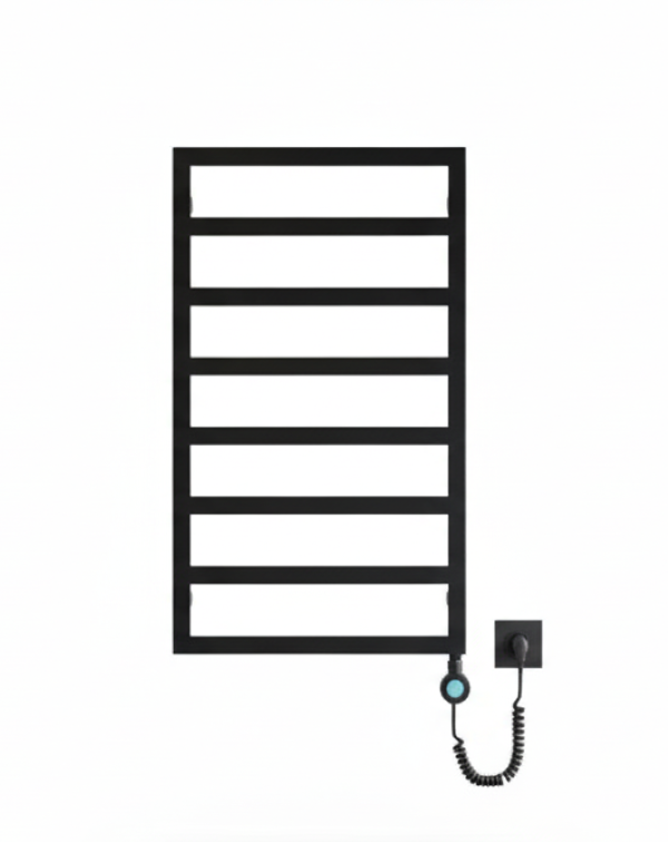 Grzejnik łazienkowy elekryczny Atria Elektro 87x50 cm czarny mat str grzałka 200W LUXRAD