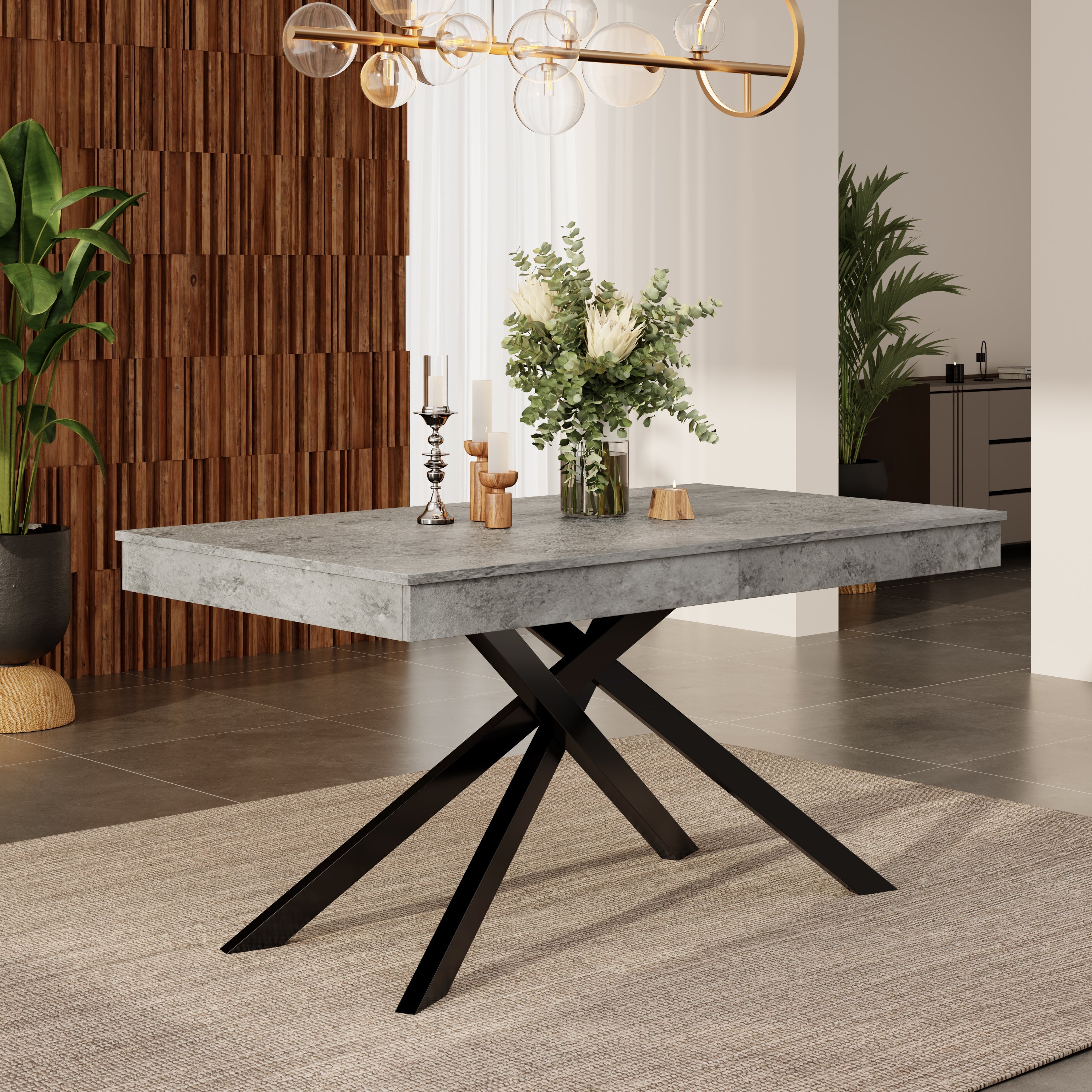 Prostokątny stół rozsuwany 140/180x80x76 cm - Na 6 do 8 osób - Gruby blat - Nogi metalowe - Szary