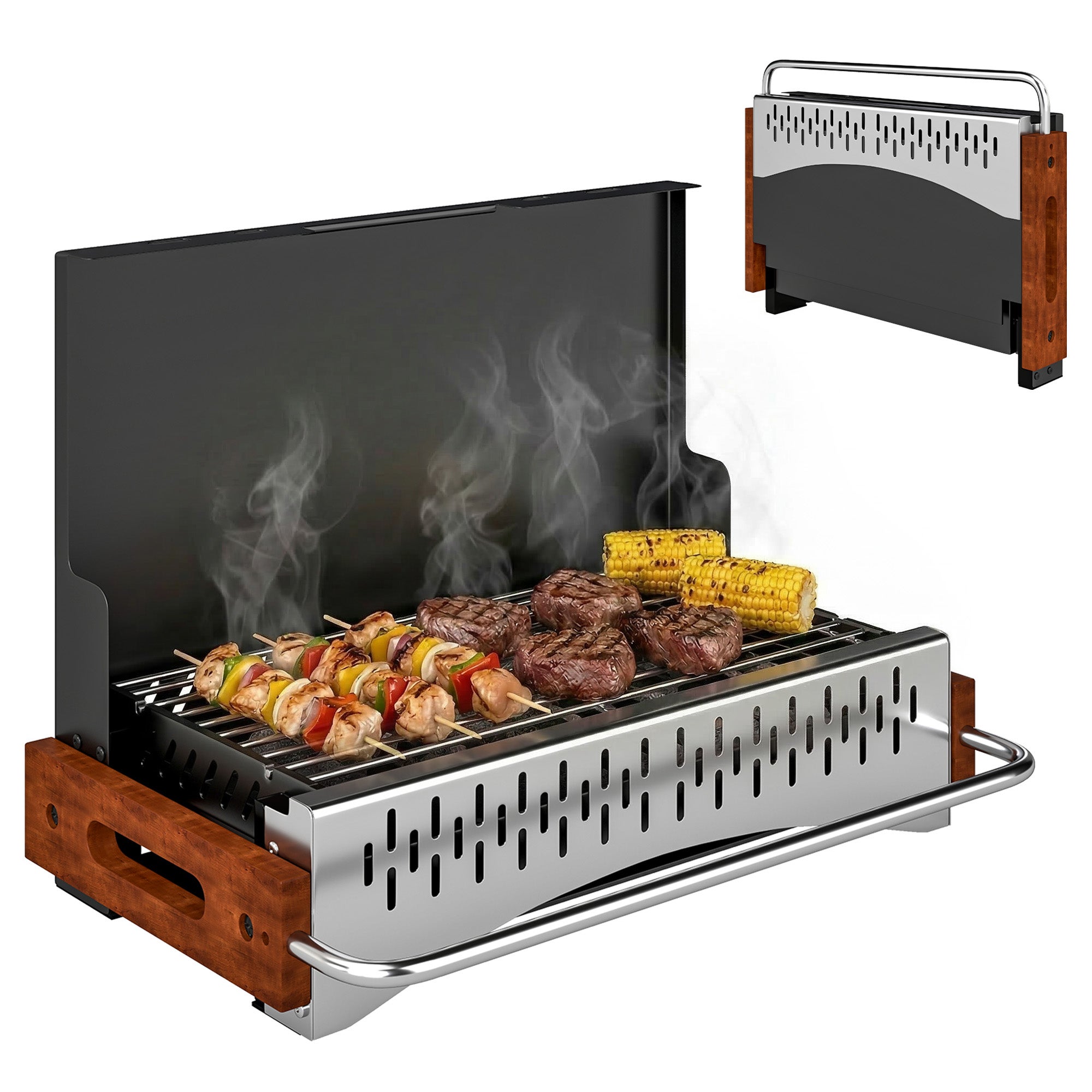 Przenośny, składany grill węglowy, czarny