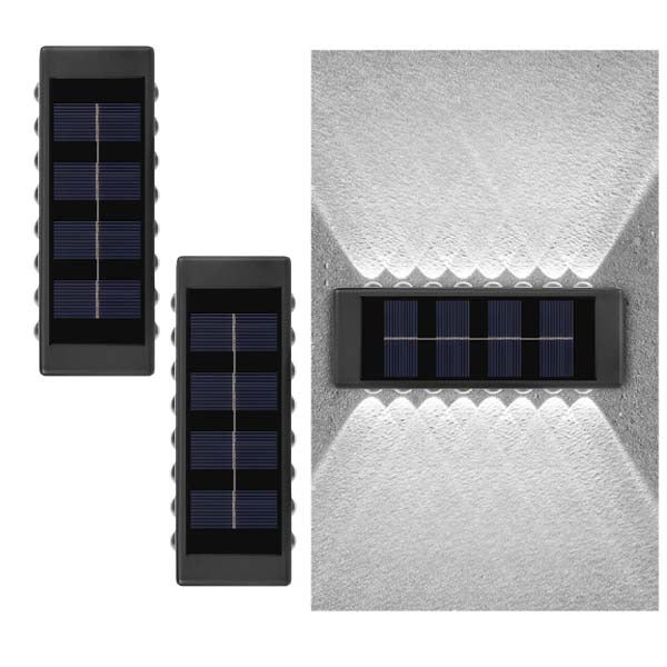 2x Kinkiet Solarny Ścienny - 16 LED, Ścienny, Białe światło, Podwójna Projekcja Góra/Dół, Auto-Włączanie/Wyłączanie, Do Schodów/Aranżacji Krajobrazu