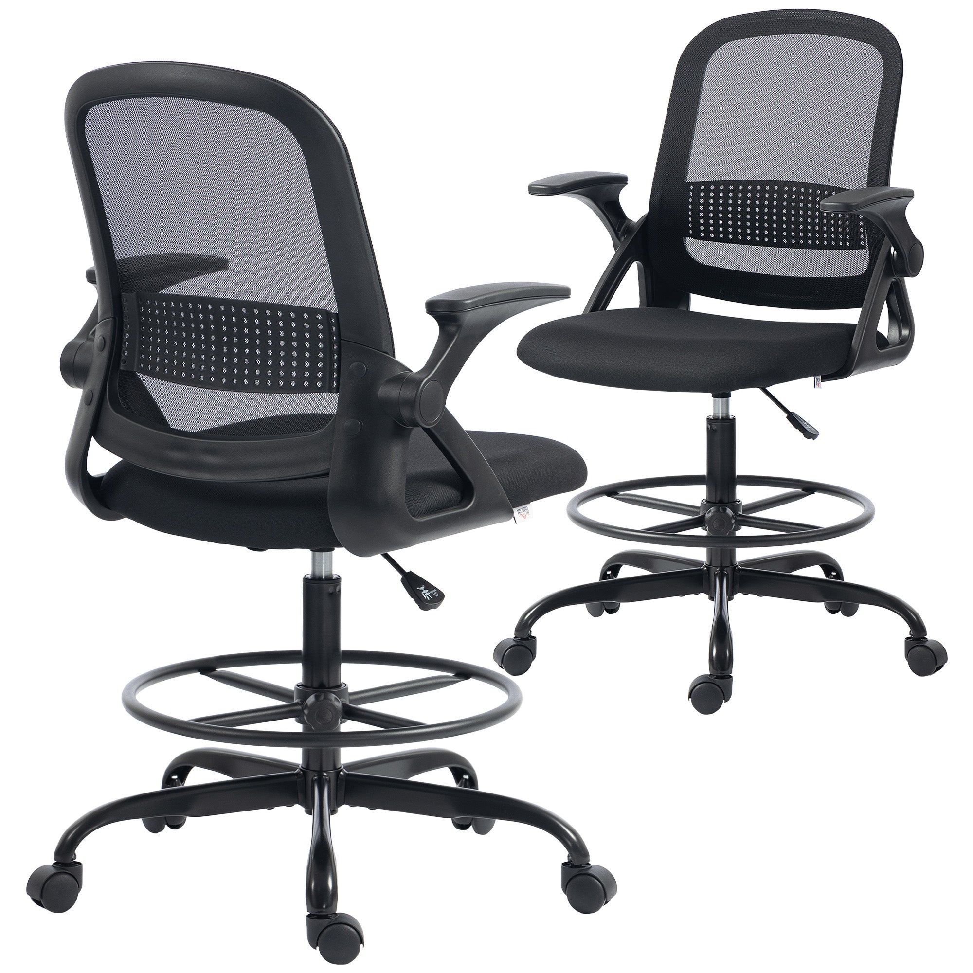 Ergonomiczny fotel biurowy z podparciem lędźwiowym i podnóżkiem, poliester i stal, 58 x 63 x 105-126 cm, czarny
