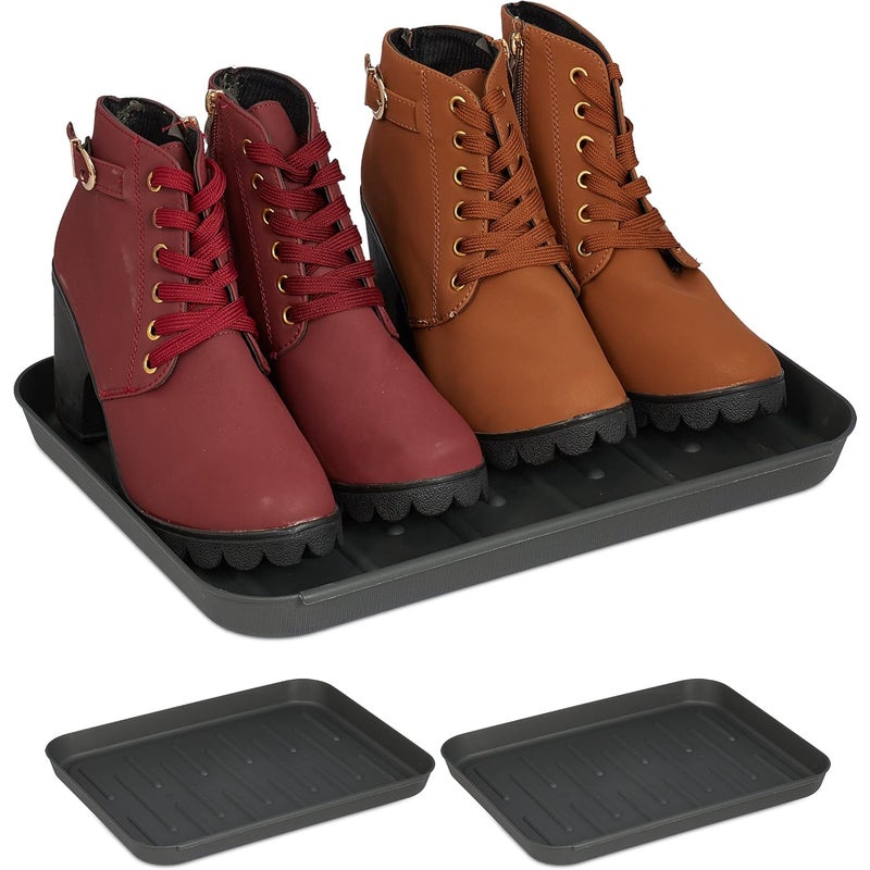 Tacki na buty, zestaw 3 szt., uchwyty na mokre buty, wys. x szer. x gł.: 3 x 35 x 27 cm, tacki plastikowe