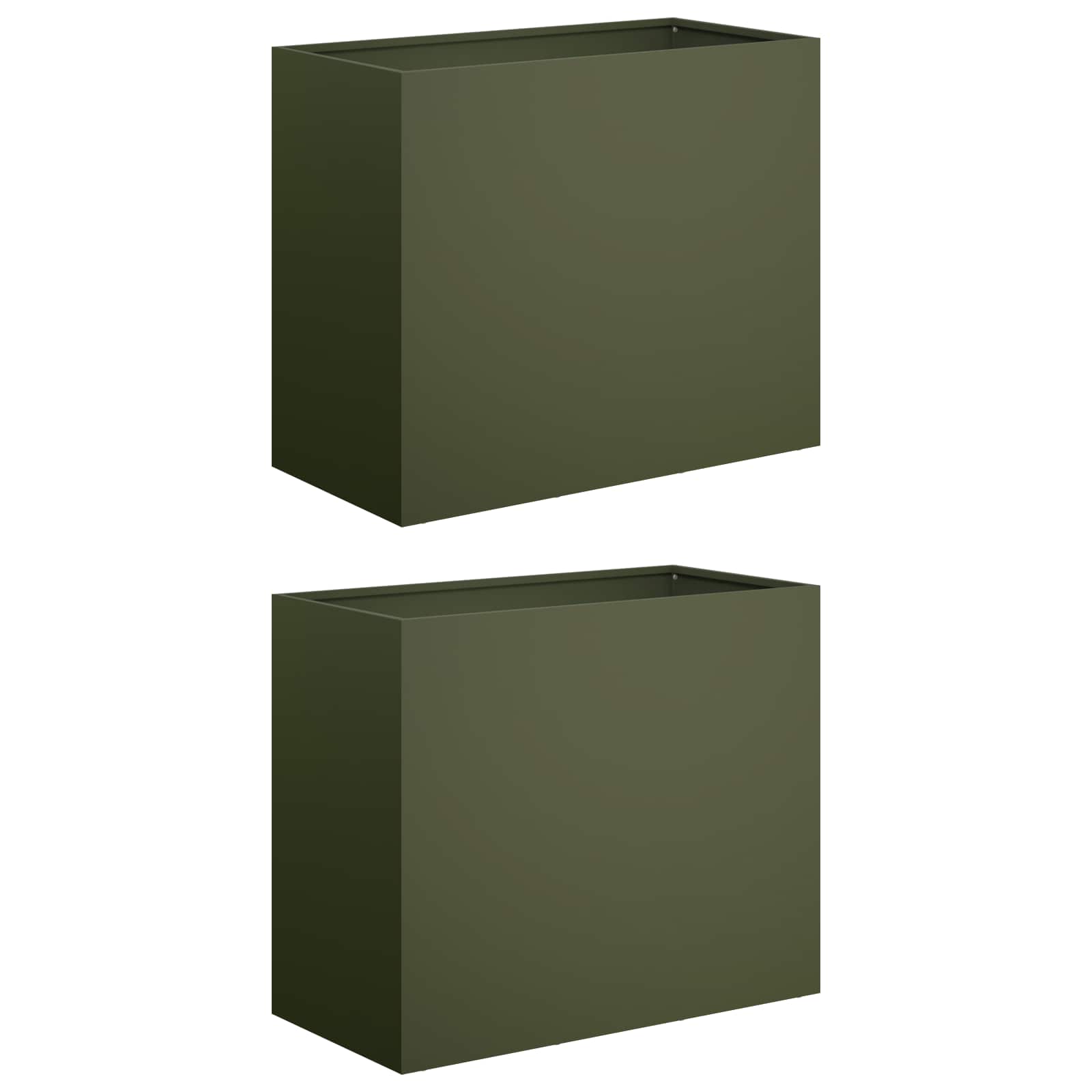 2x Donica Ogrodowa Stalowa 60x30x50 cm Oliwkowa na Taras na Balkon na Zioła