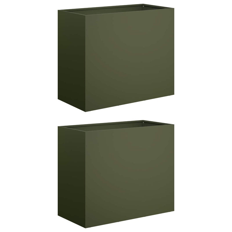 2x Donica Ogrodowa Stalowa 60x30x50 cm Oliwkowa na Taras na Balkon na Zioła