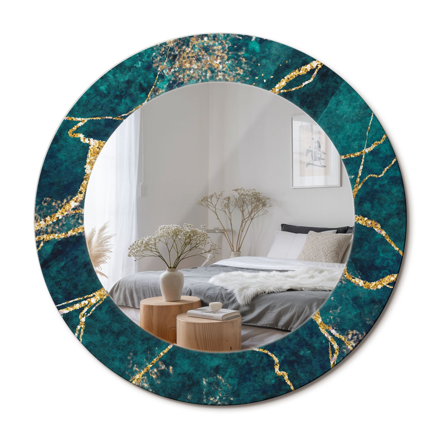 Dekoracyjne lustro ścienne z nadrukiem na szkle hartowanym – styl modern Zielony marmur - 50 cm - ArtPrintCave