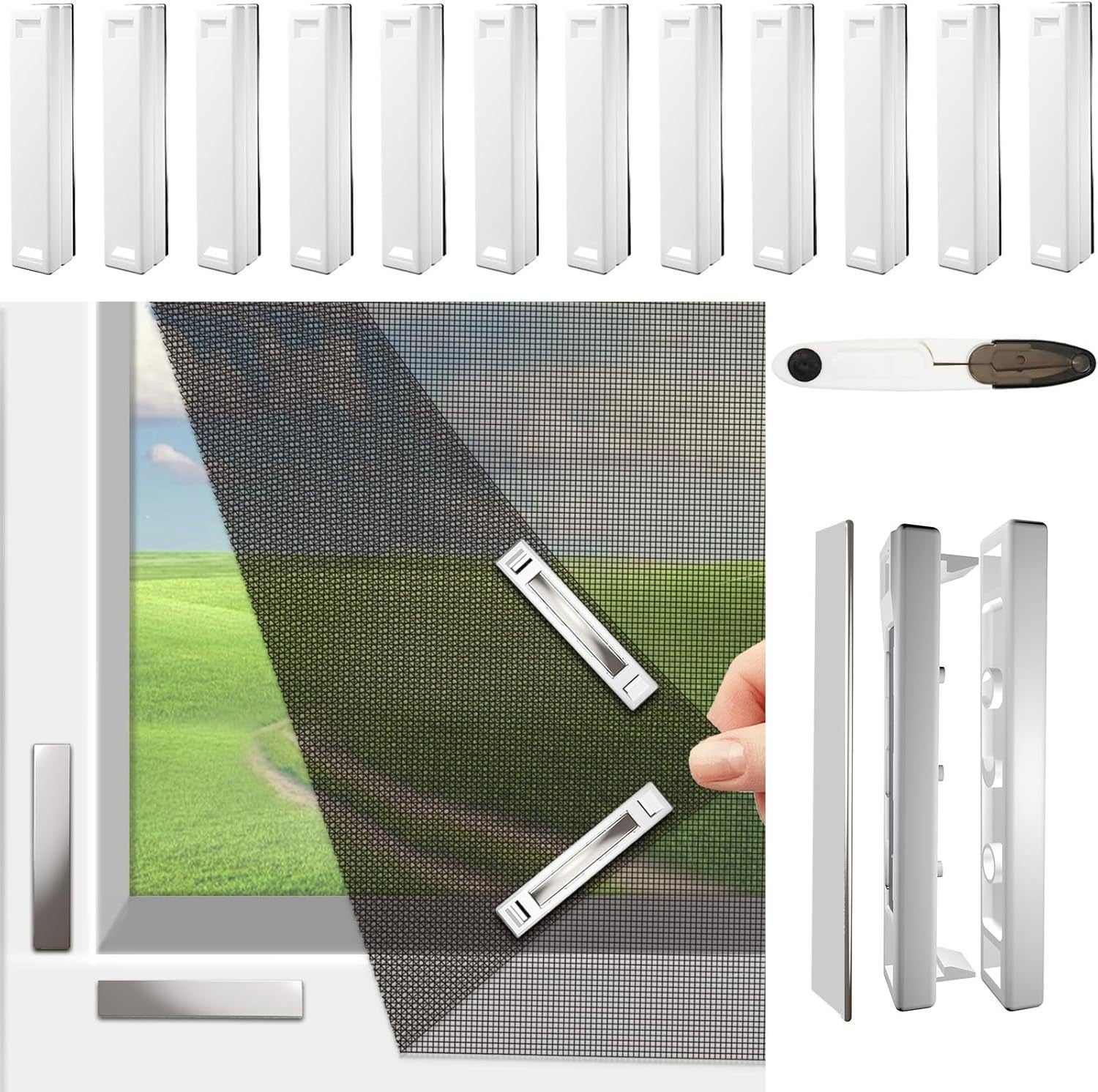 Moskitiera magnetyczna, wyposażona w innowacyjny magnetyczny system mocowania (szara, 1 sztuka).