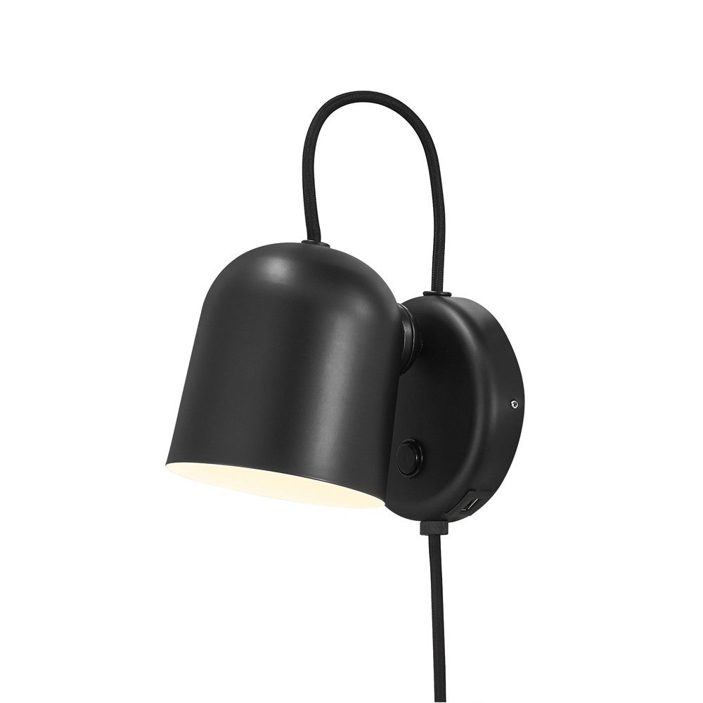 Nordic czarna Regulowana lampa ścienna kątowa z włącznikiem i portem USB 1xGU10