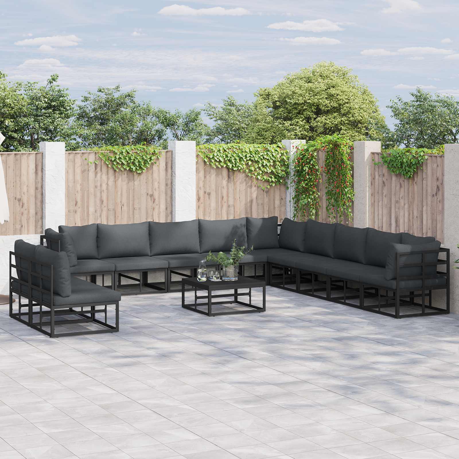 Zestaw Sof na Ogród z poduszką 12 pcs Czarny Aluminium vidaXL