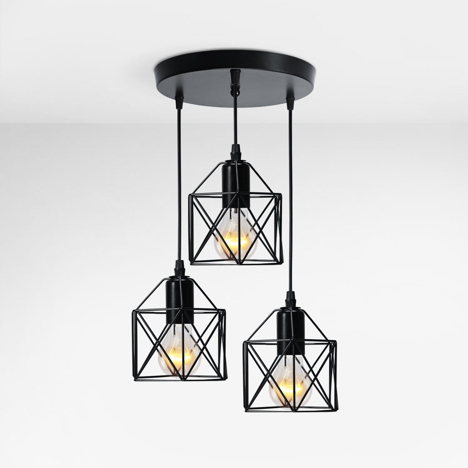 EMKE Lampa wisząca Vintage 3 płomień Czarny Retro Industrial E27 Metal