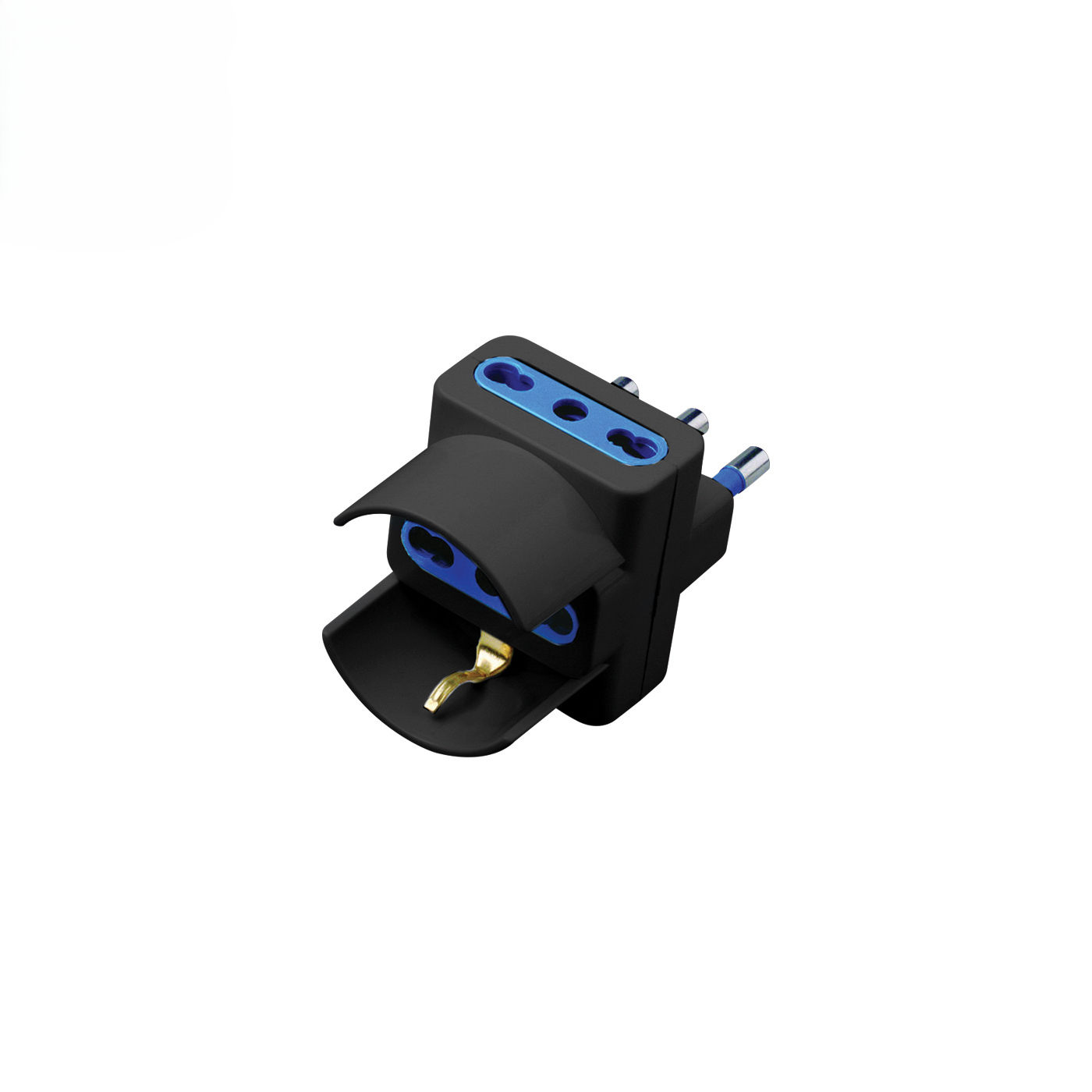 Alcapower adapter potrójny 16A czarny, 2 gniazda 10/16A i 1 uniwersalne Schuko, maks 250V, moc do 1500W