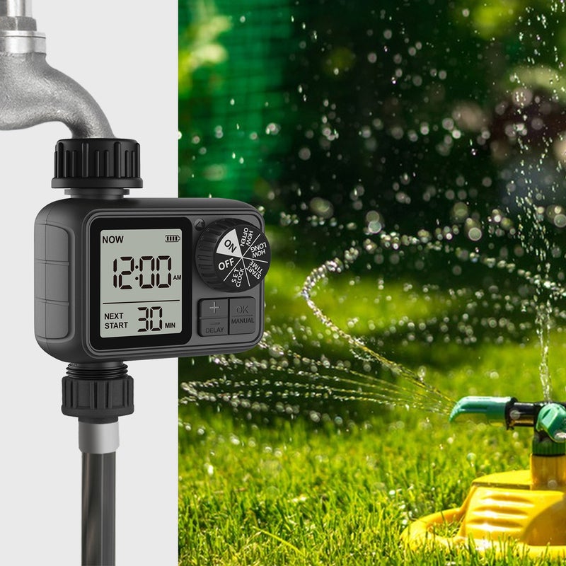 Zegar nawadniający z opóźnieniem deszczu/trybem automatycznym i ręcznym, wodoodporność IPX5/duży ekran LCD, zegar nawadniający do ogrodu i trawnika (