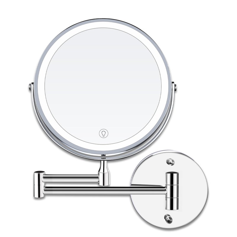Lustro do makijażu LED montowane na ścianie o średnicy 20 cm, powiększenie 1x/10x, ładowanie przez USB, 3 regulowane kolory