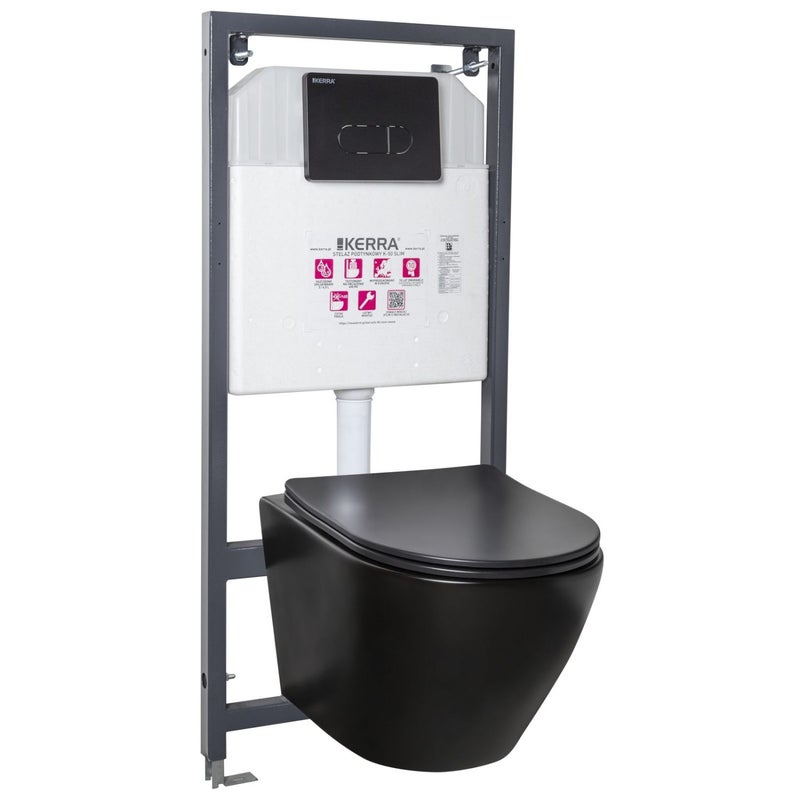Zestaw podtynkowy WC z miską czarną Delos i przyciskiem Pacific czarny, Kerra