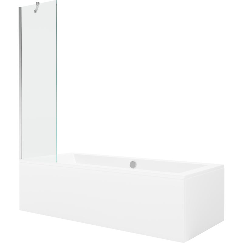 Mexen Cube wanna prostokątna 170 x 80 cm z obudową i parawanem 1-skrzydłowym 50 cm, transparent, chrom - 550517080X9505000001