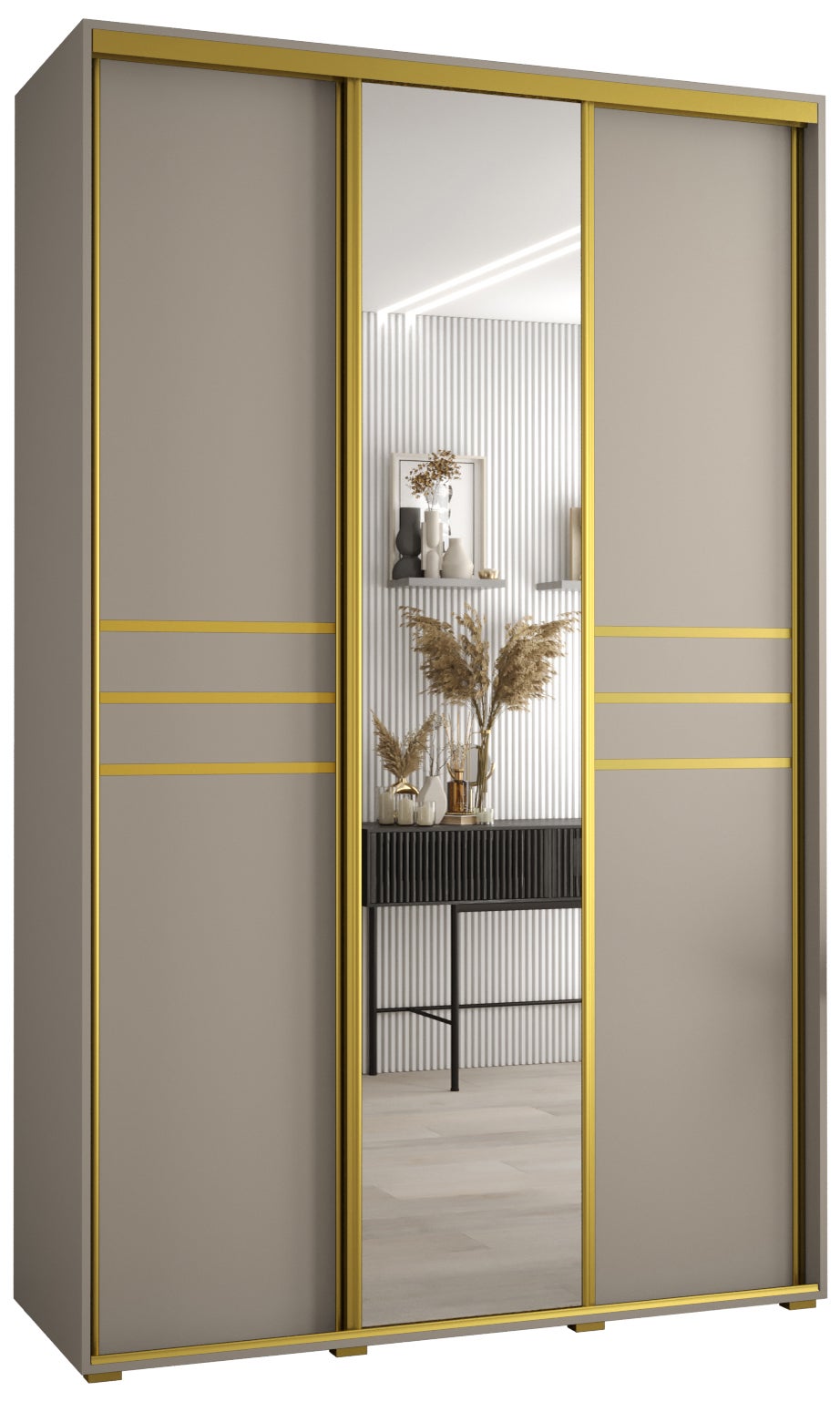 Szafa przesuwna z lustrem wysoka Dakota 11 160 x 45 x 235,2 cm kaszmir + u. Złoty - Abiks Meble