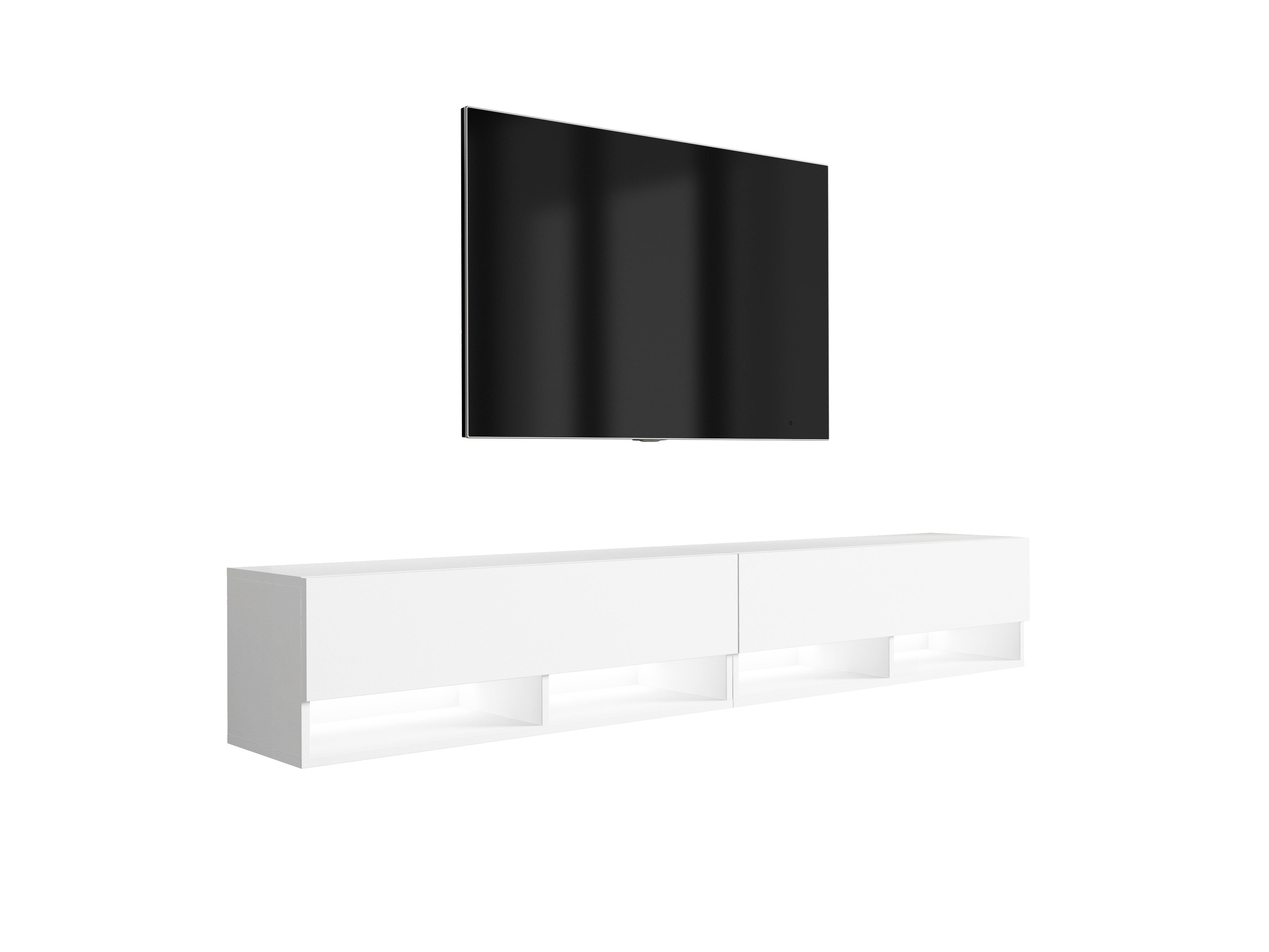 Szafka pod telewizor 200 (2 x 100) cm Biały Mat, LED biały, 200 × 32 × 34 cm