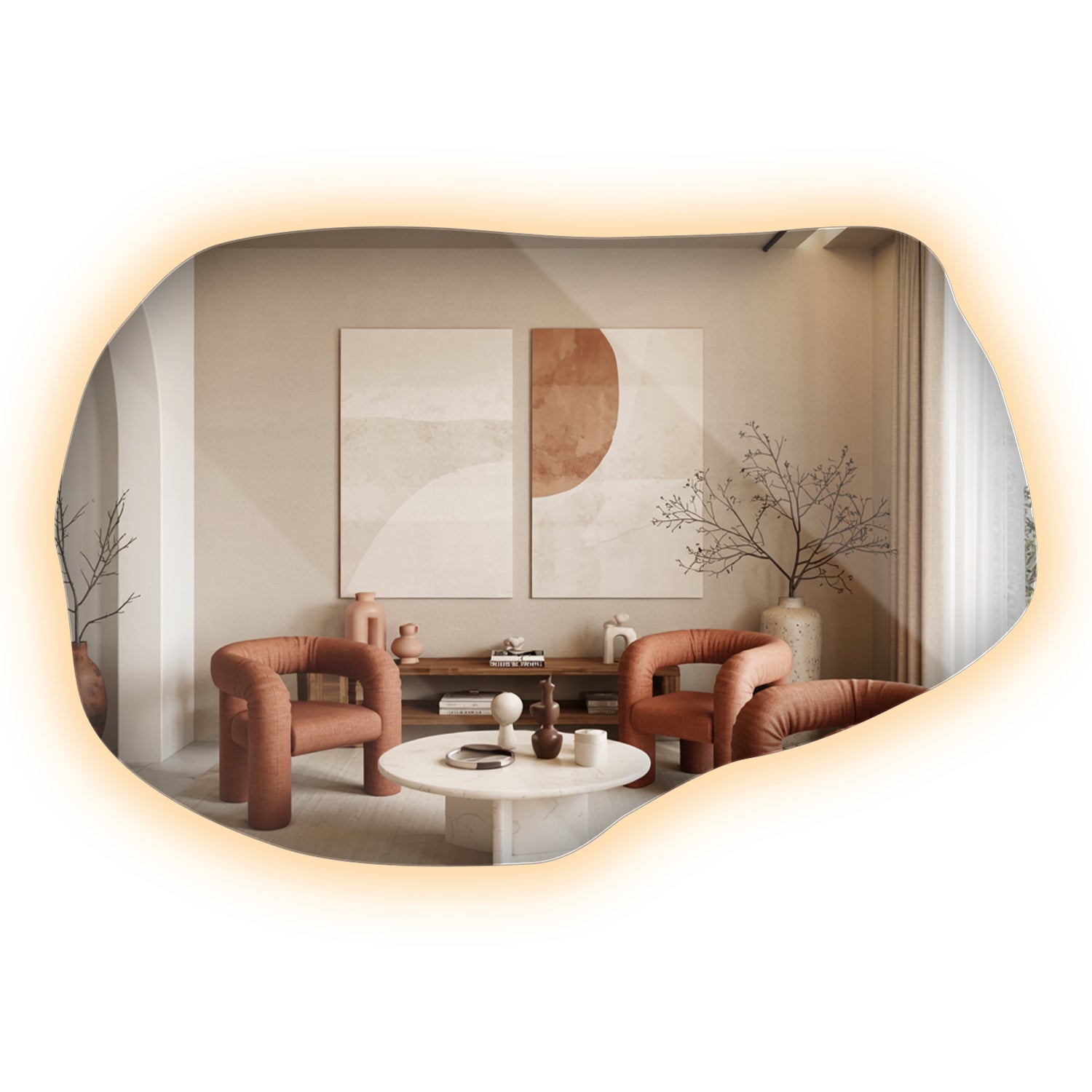Lustro LED nieregularne 90×58,5 cm ciepłe światło artystyczna dekoracja premium do wnętrz ArtPrintCave