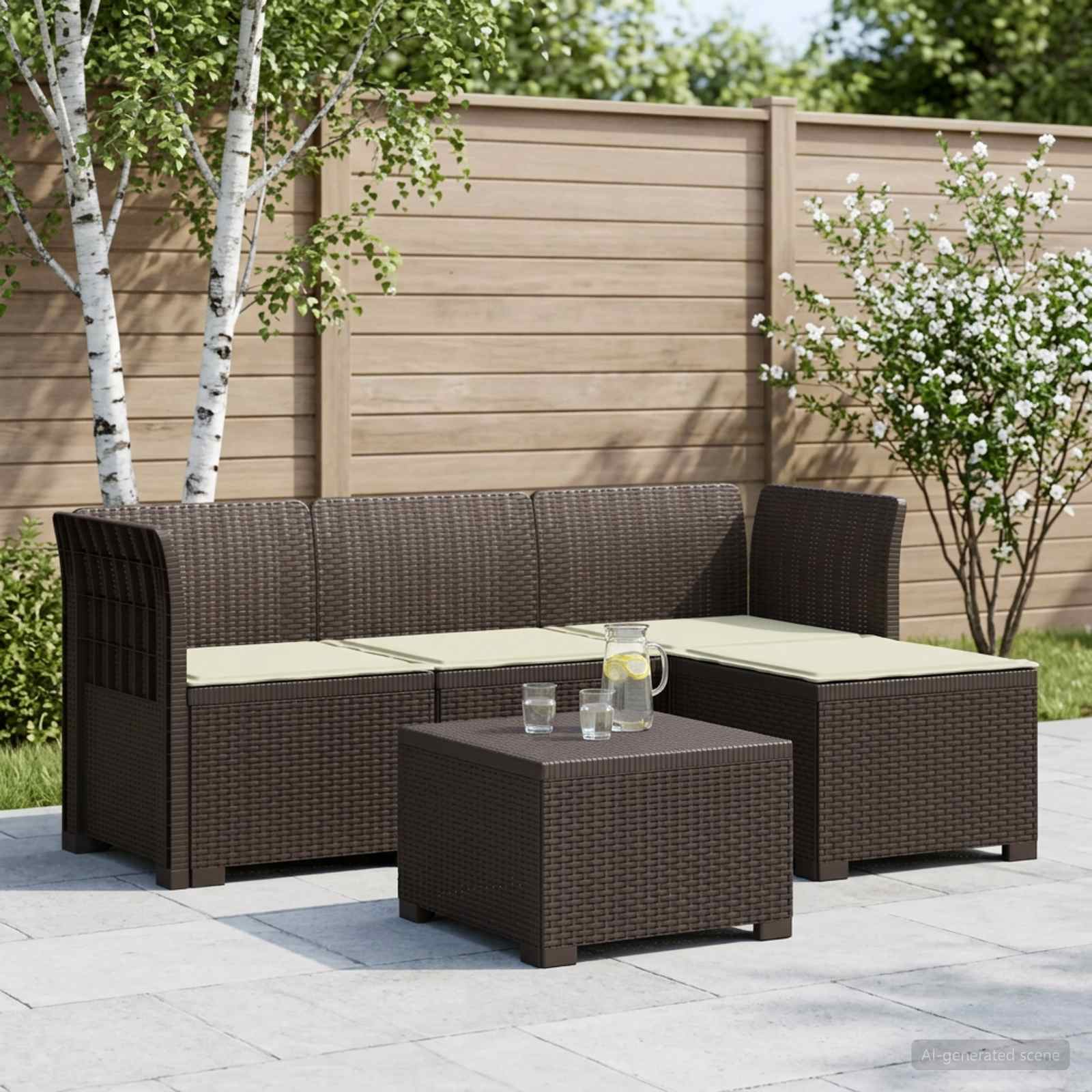 Sofa ogrodowa dla 4 osób z poduszkami w stylu rattanowym PP vidaXL