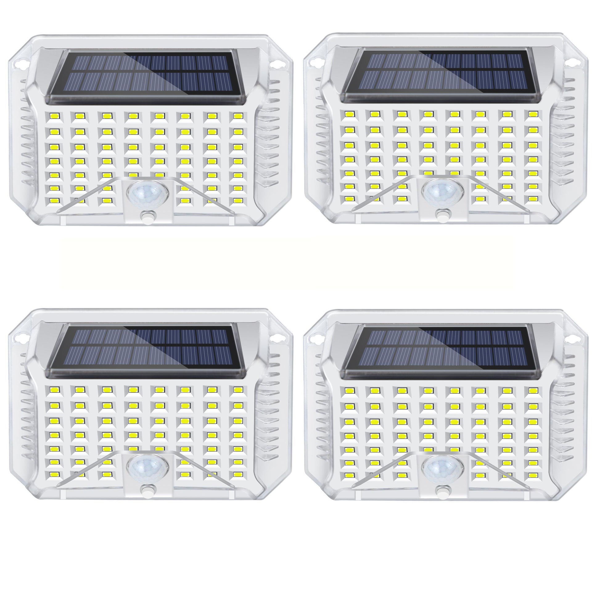 Zestaw 4 zewnętrznych solarnych lamp ściennych z czujnikiem ruchu, 90 super jasnych diod LED o kącie 120°, 3 tryby, wodoodporne lampy ścienne IP65