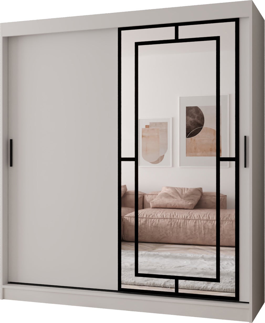Szafa przesuwna z lustrem MODENA 180 x 62 x 200 biały + u. czarny