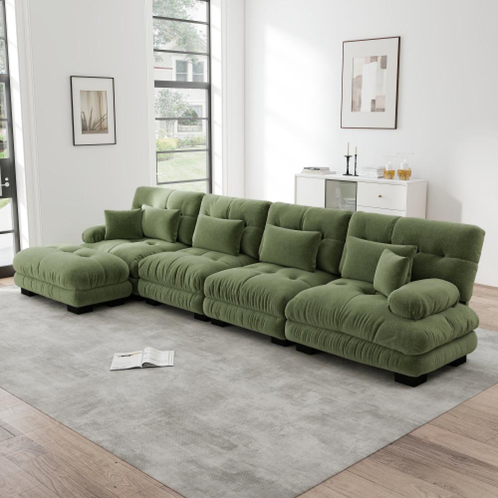 Narożna sofa Cloud do salonu, podwójna sofa z tkaniny szenilowej z 4 poduszkami lędźwiowymi i 4 poduszkami dekoracyjnymi, rama z litego drewna