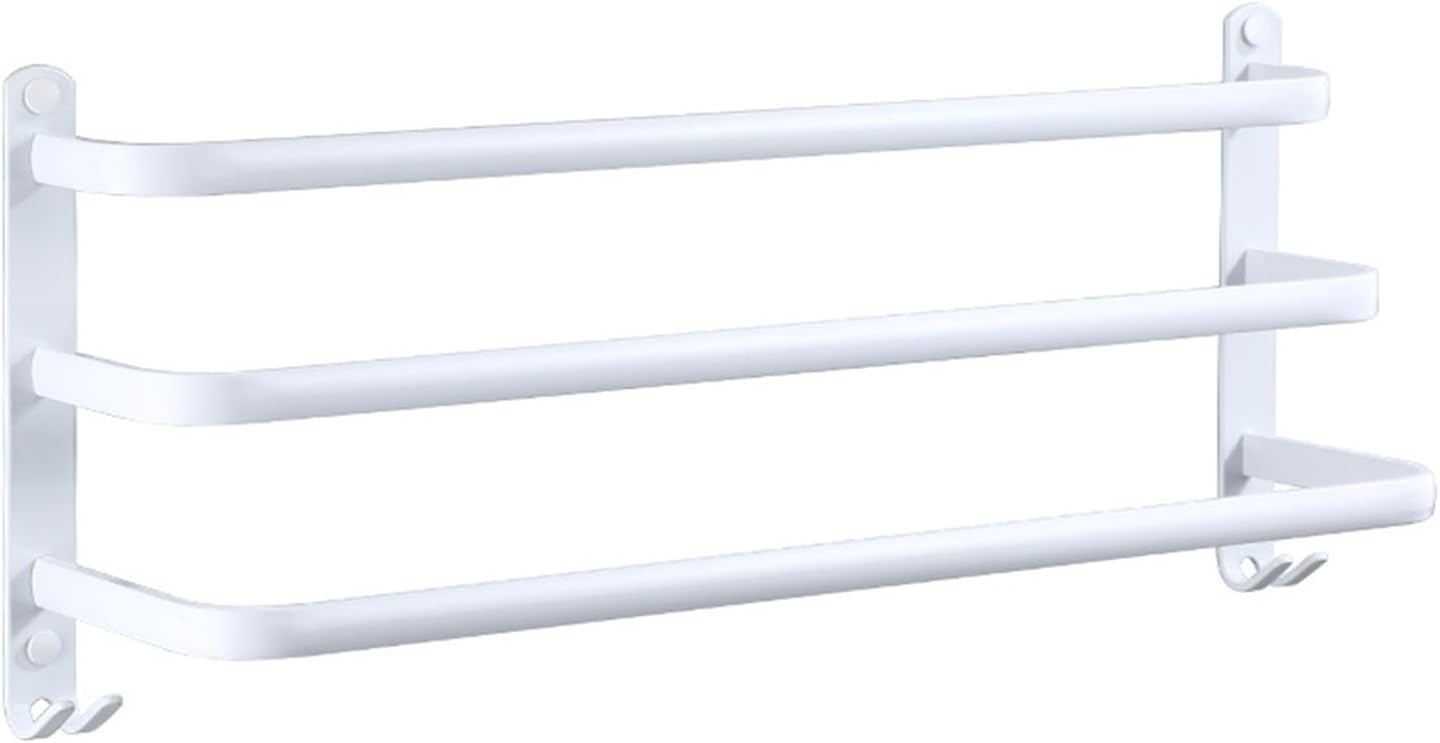 Wieszak łazienkowy na ręczniki, biały, z 2 haczykami, aluminiowy wieszak na ręczniki, 3 poziomy 30 cm