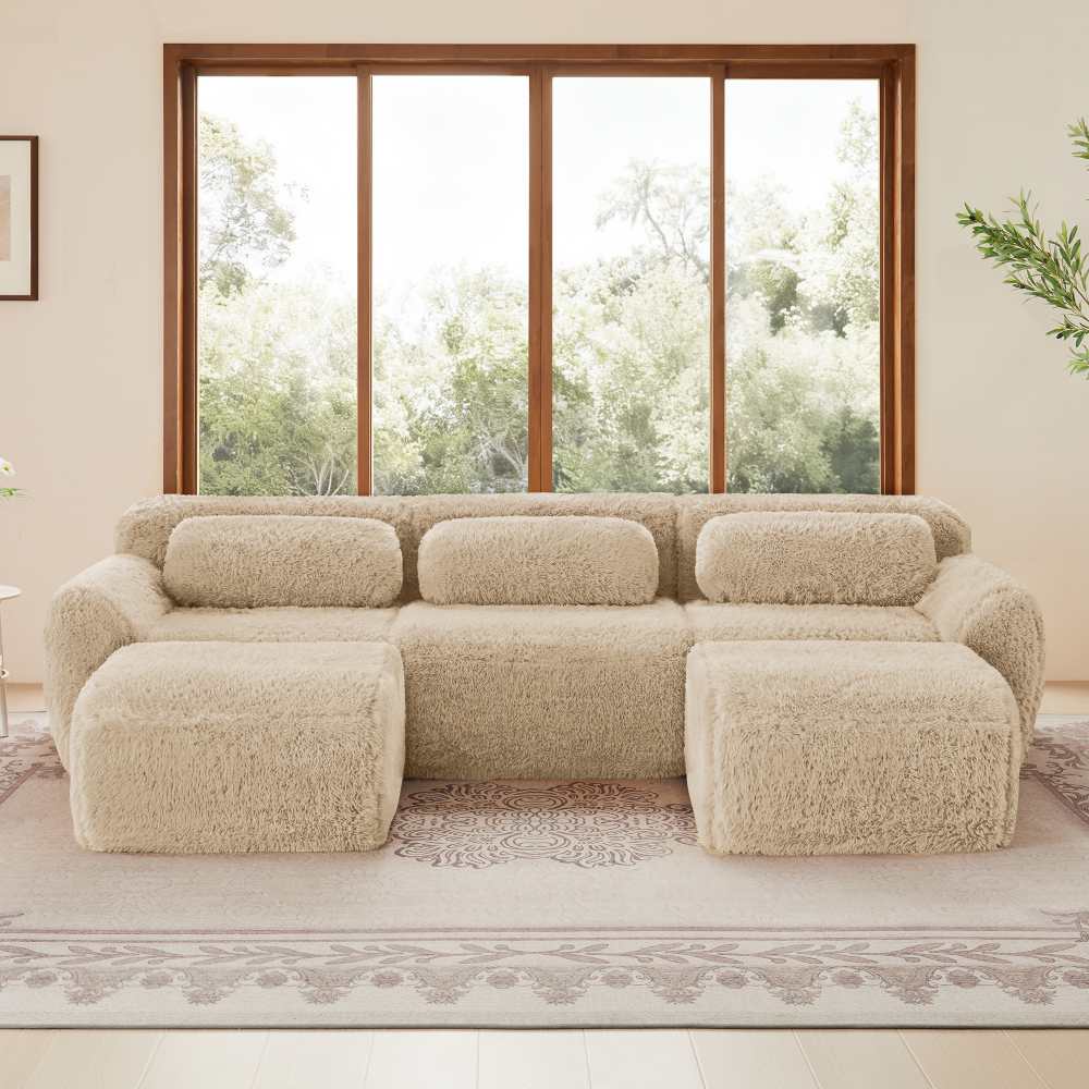 Modułowa sofa w kształcie litery U, miękka tkanina, nie wymaga montażu, antypoślizgowa podstawa, z poduszkami